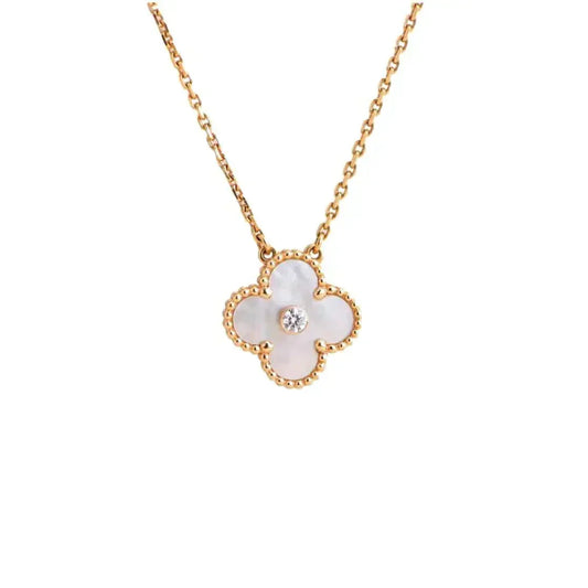 [Dawnora Jewelry]CLOVER 15MM DIAMOND WHITE FRITILLARIA NECKLACE