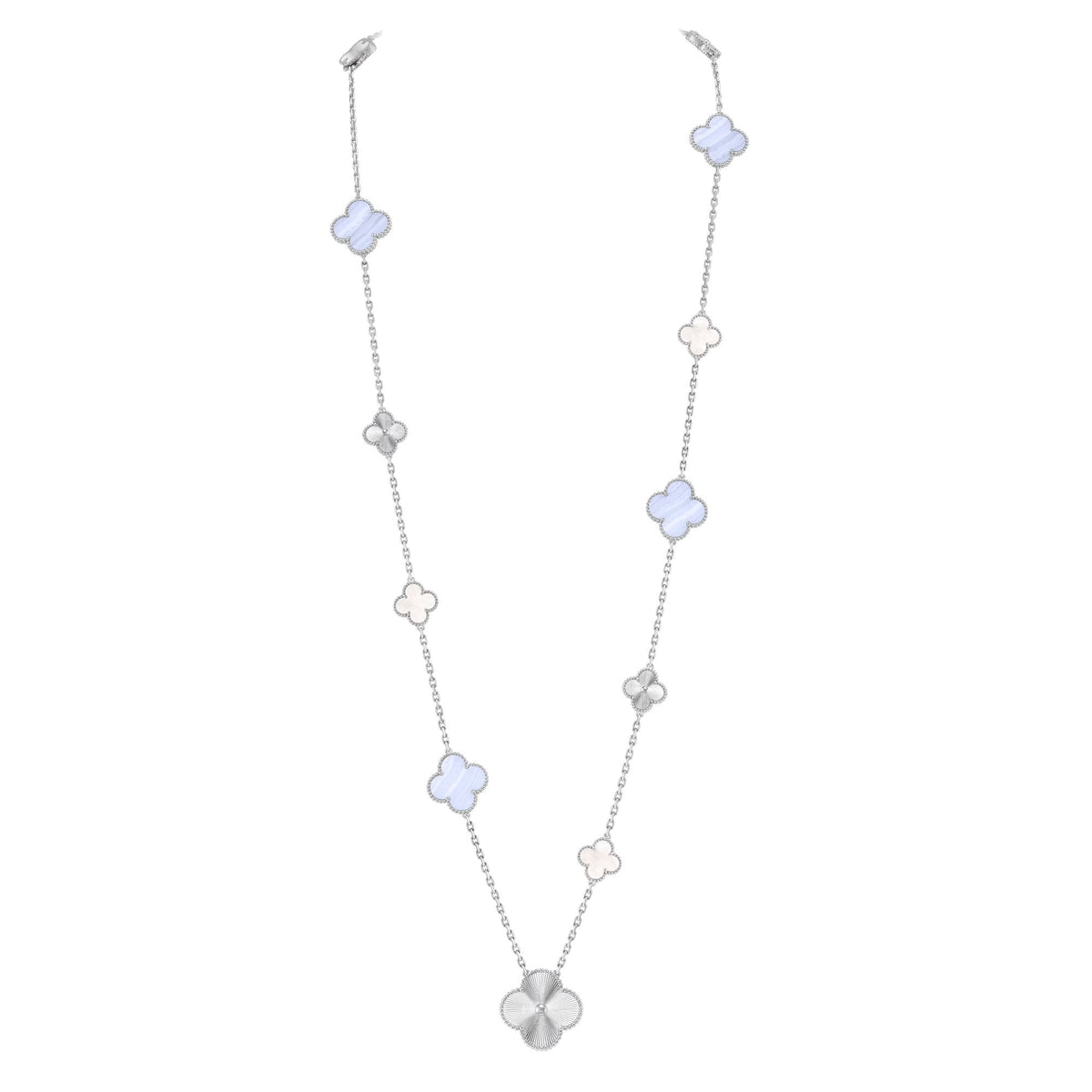 [Dawnora Jewelry]DETACHABLE CLOVER 15(11+4) FLOWER SILVER NECKLACE SET