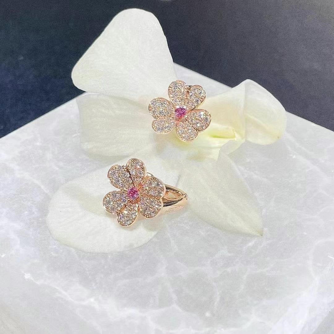 [Dawnora Jewelry]FRIVOLE PINK GOLD FLOWER DIAMOND EARRINGS