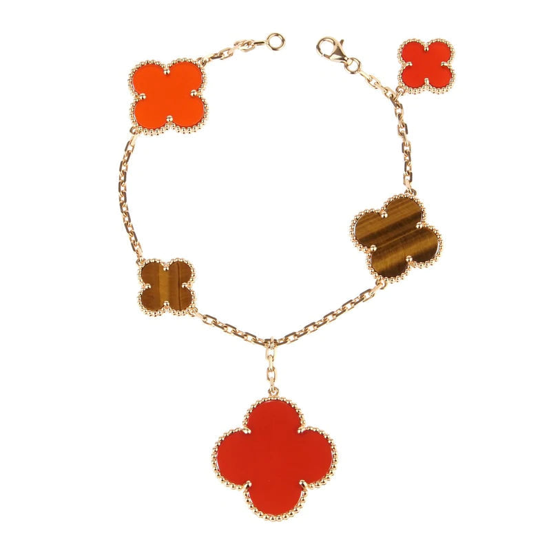 [Dawnora Jewelry]CLOVER BRACELET 5 MOTIFS CARNELIAN TIGER EYE