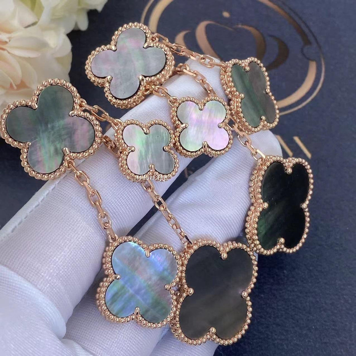 [Dawnora Jewelry]CLOVER EARRINGS DARK MOP 4 MOTIFS ROSE GOLD