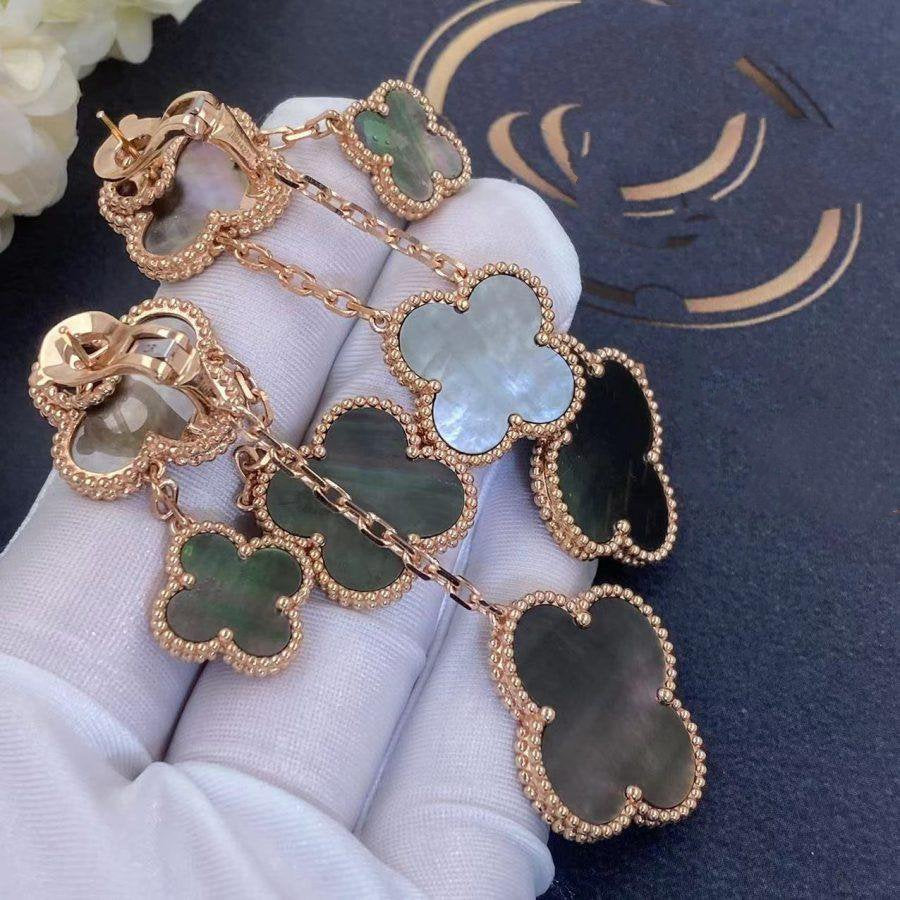 [Dawnora Jewelry]CLOVER EARRINGS DARK MOP 4 MOTIFS ROSE GOLD