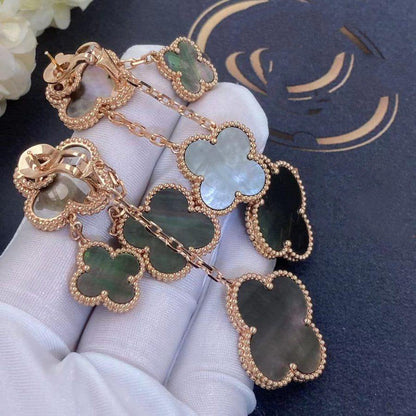 [Dawnora Jewelry]CLOVER EARRINGS DARK MOP 4 MOTIFS ROSE GOLD