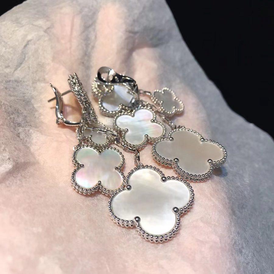 [Dawnora Jewelry]CLOVER EARRINGS WHITE MOP 4 MOTIFS SILVER