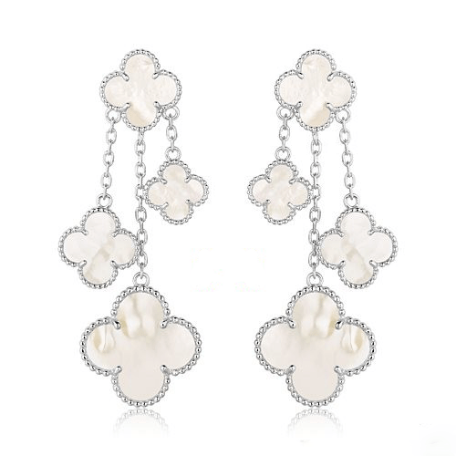 [Dawnora Jewelry]CLOVER EARRINGS WHITE MOP 4 MOTIFS SILVER