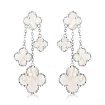[Dawnora Jewelry]CLOVER EARRINGS WHITE MOP 4 MOTIFS SILVER