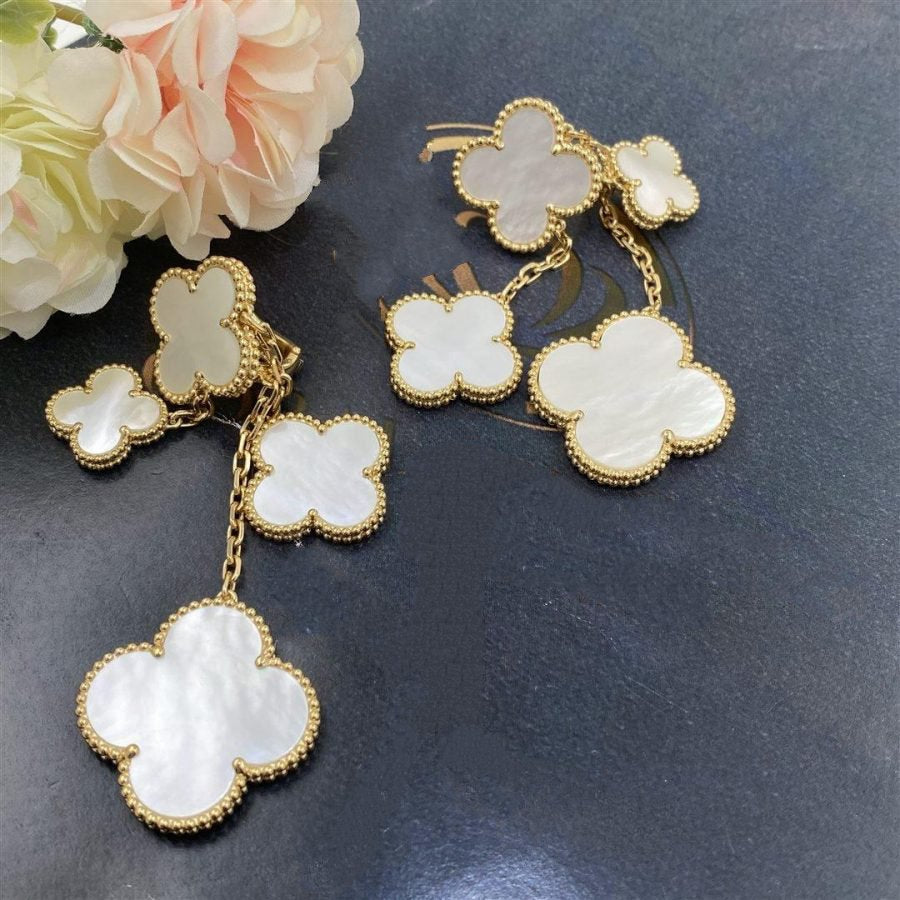 [Dawnora Jewelry]CLOVER EARRINGS WHITE MOP 4 MOTIFS GOLD