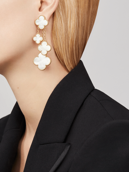 [Dawnora Jewelry]CLOVER EARRINGS WHITE MOP 4 MOTIFS GOLD