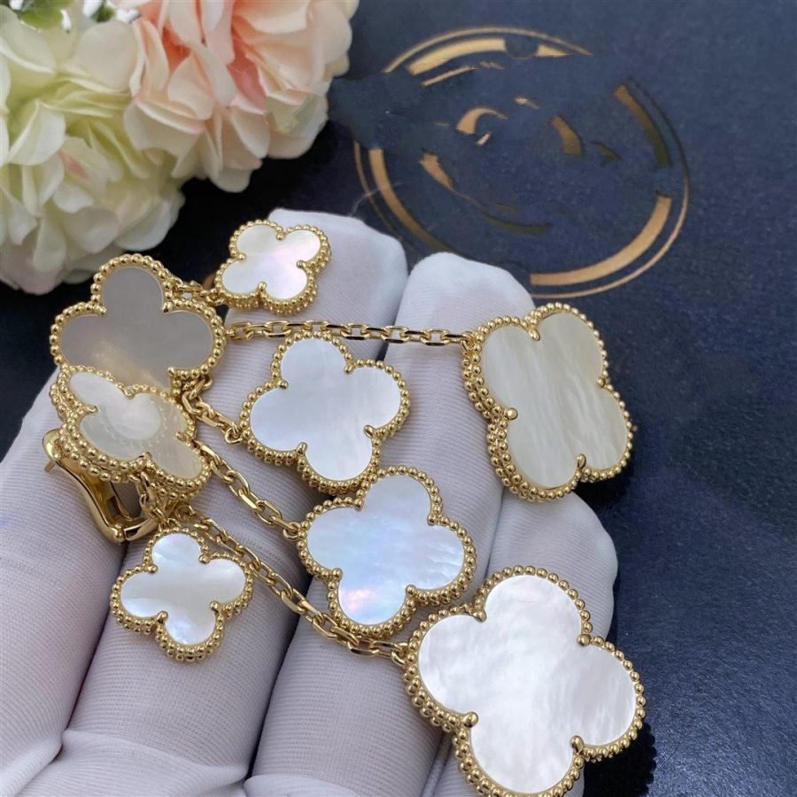 [Dawnora Jewelry]CLOVER EARRINGS WHITE MOP 4 MOTIFS GOLD