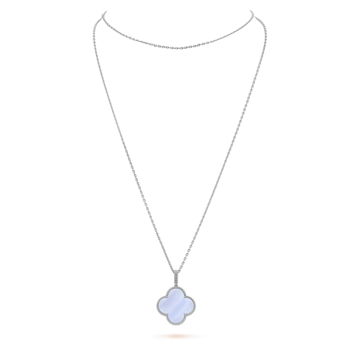 [Dawnora Jewelry]CLOVER SILVER CHALCEDONY BIG CLOVER NECKLACE