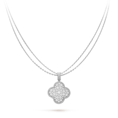 [Dawnora Jewelry]CLOVER 25MM SILVER FULL DIAMOND BIG CLOVER NECKLACE