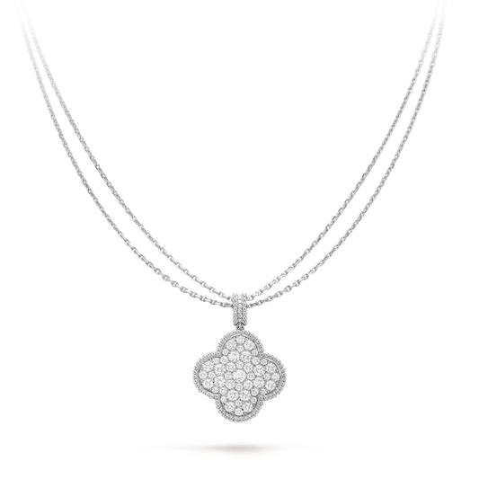 [Dawnora Jewelry]CLOVER 25MM SILVER FULL DIAMOND BIG CLOVER NECKLACE