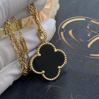 [Dawnora Jewelry]CLOVER 25MM GOLD ONYX BIG CLOVER NECKLACE