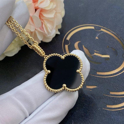 [Dawnora Jewelry]CLOVER 25MM GOLD ONYX BIG CLOVER NECKLACE