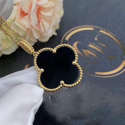[Dawnora Jewelry]CLOVER 25MM GOLD ONYX BIG CLOVER NECKLACE