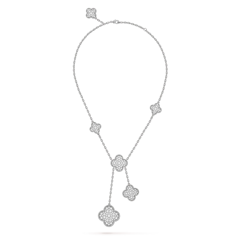 [Dawnora Jewelry]CLOVER 5 MOTIFS SILVER DIAMONDS NECKLACE