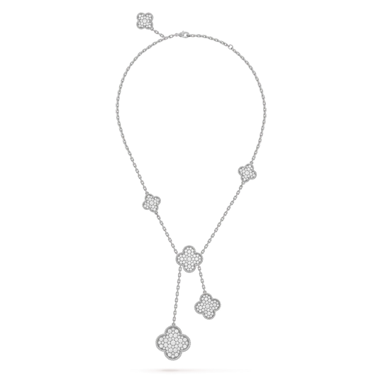 [Dawnora Jewelry]CLOVER 5 MOTIFS SILVER DIAMONDS NECKLACE