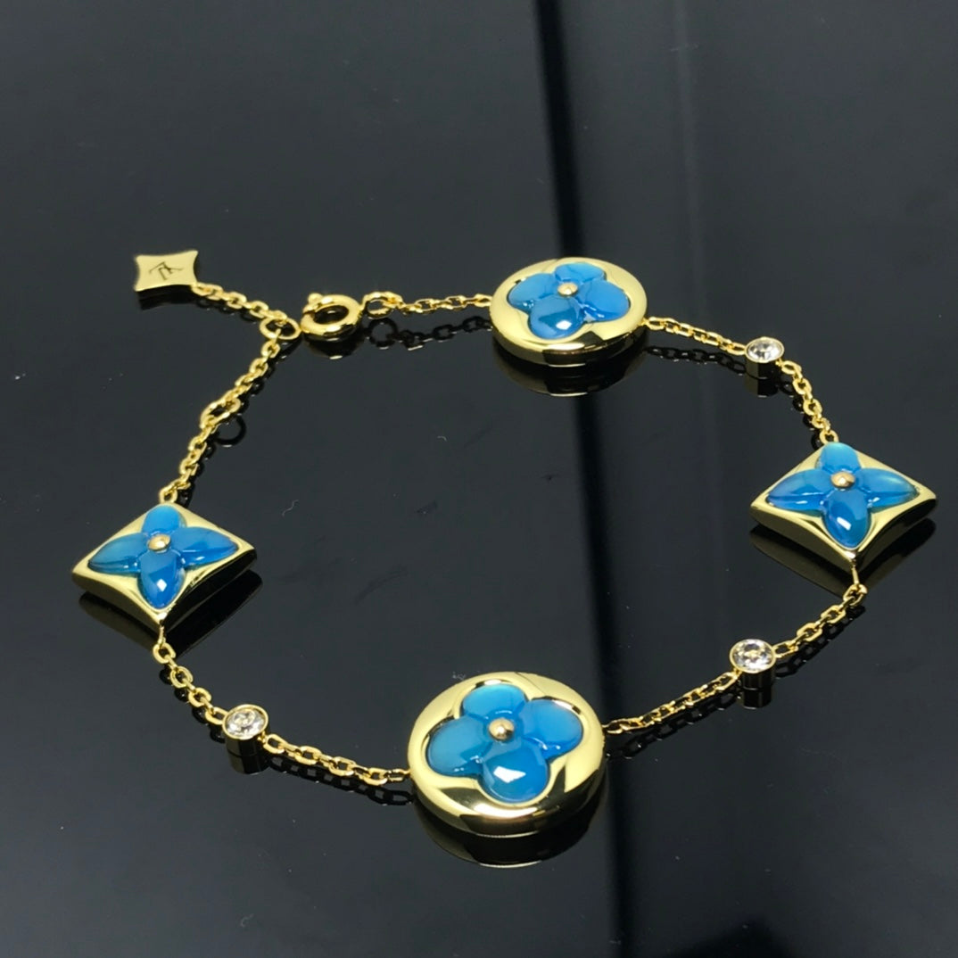 [Dawnora Jewelry]STAR AND SUN 4 MOTIF BLUE BRACELET
