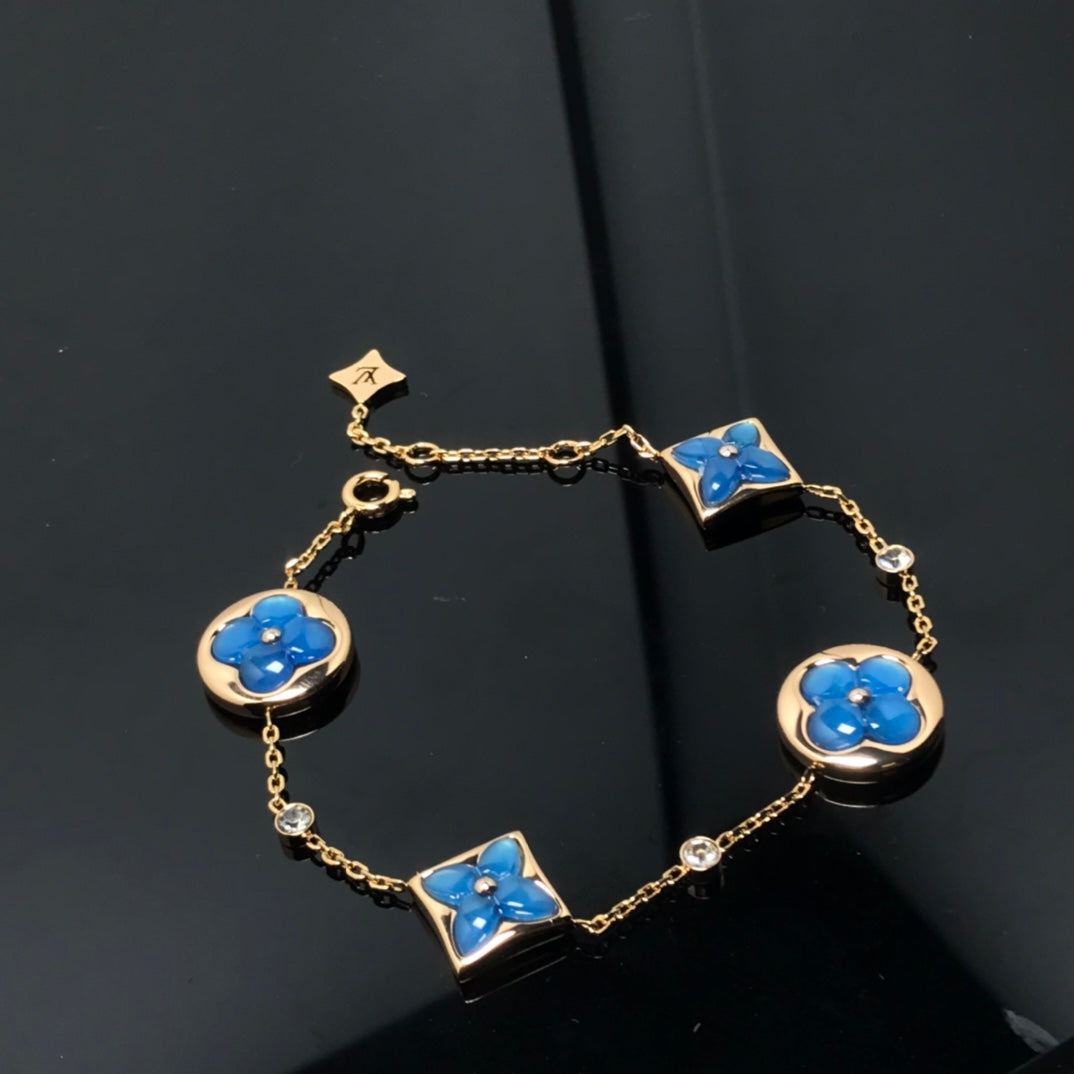 [Dawnora Jewelry]STAR AND SUN 4 MOTIF BLUE BRACELET
