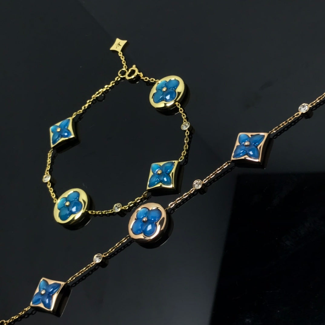 [Dawnora Jewelry]STAR AND SUN 4 MOTIF BLUE BRACELET