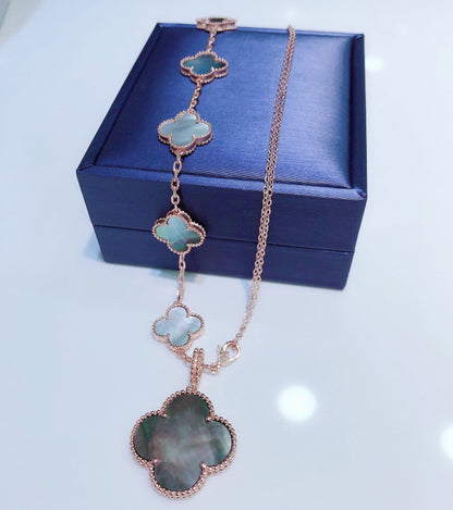 [Dawnora Jewelry]COMBINED BRACELET 5 MOTIFS AND NECKLACE DARK MOP ROSE GOLD
