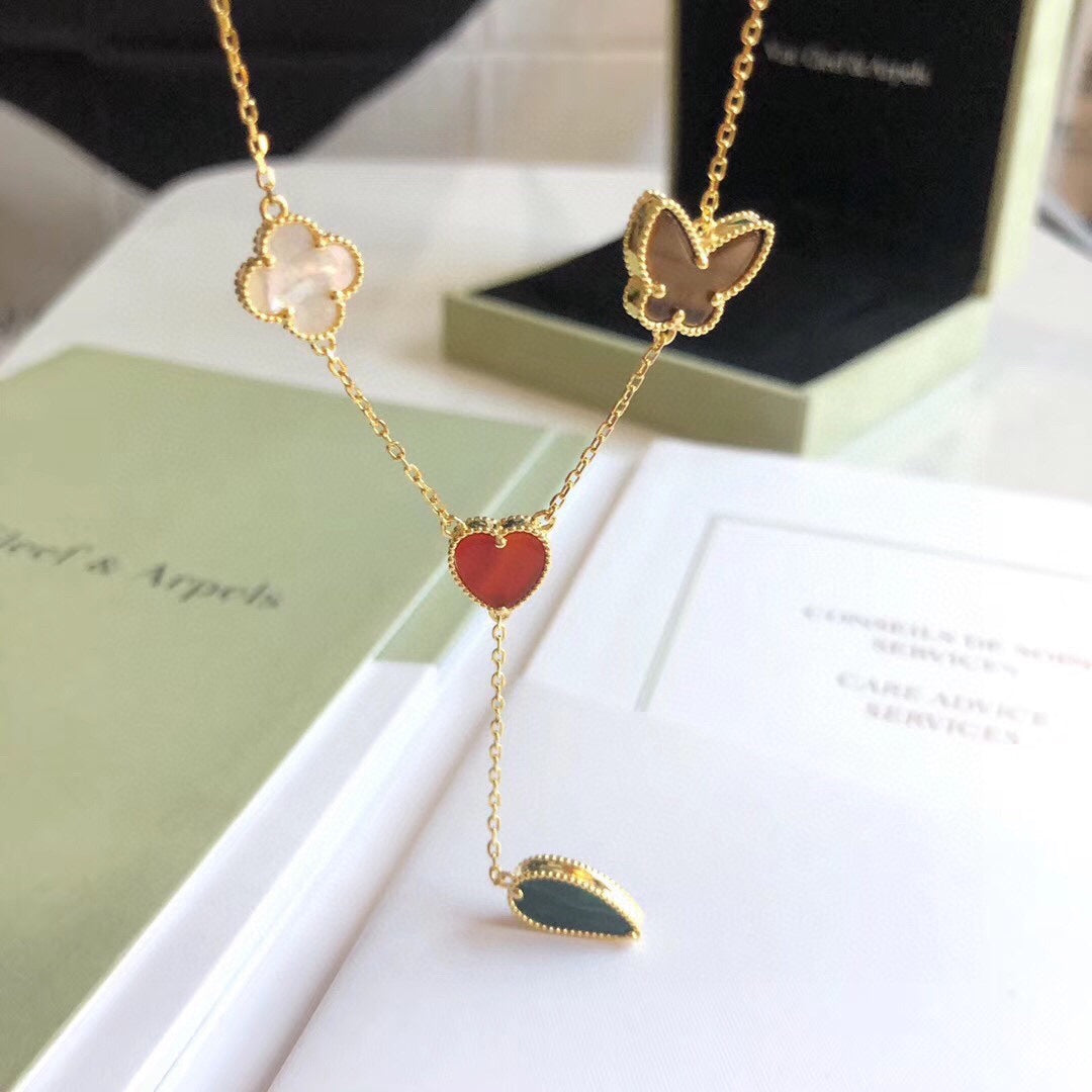 [Dawnora Jewelry]LUCKY SPRING 4 MOTIFS ROSE GOLD NECKLACE