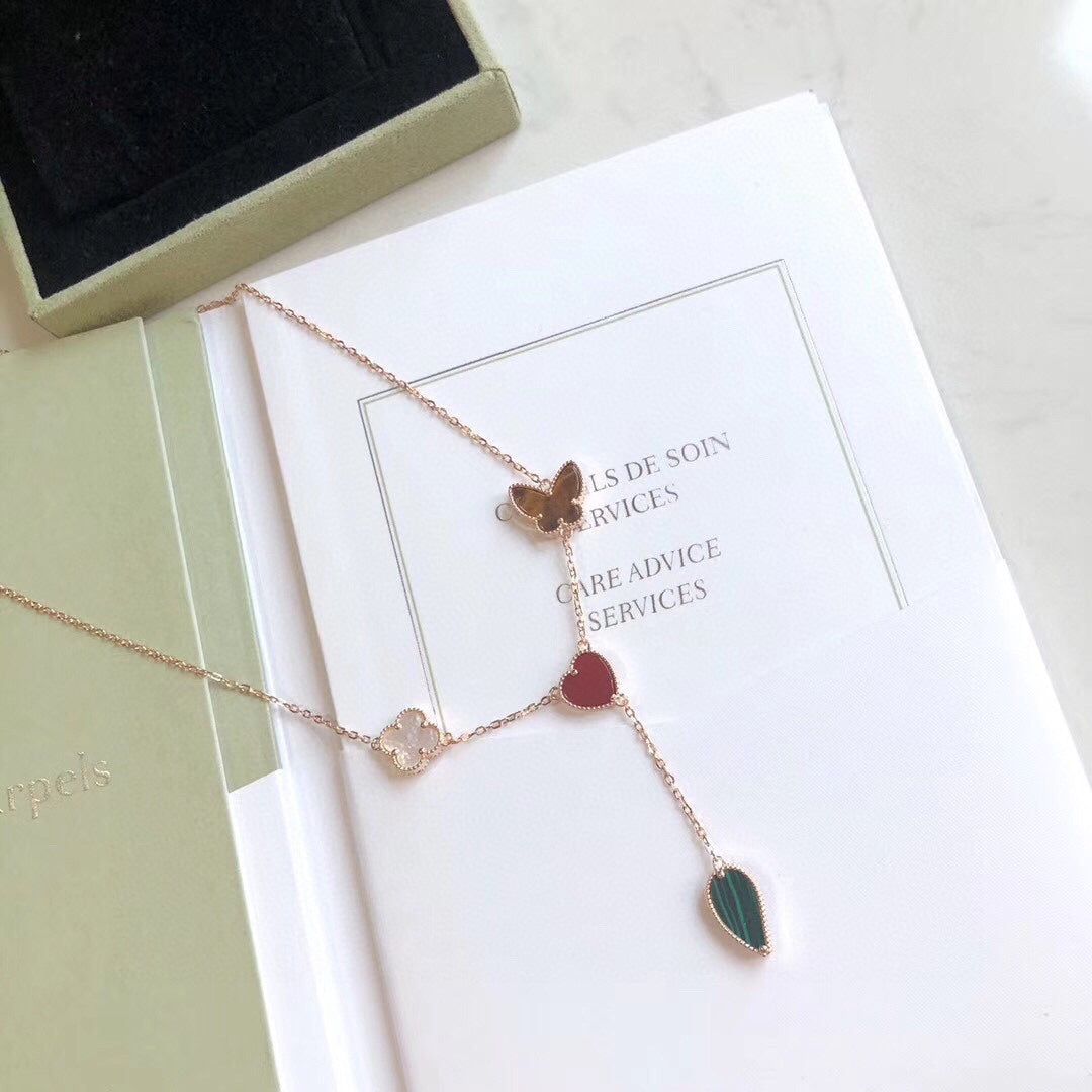 [Dawnora Jewelry]LUCKY SPRING 4 MOTIFS ROSE GOLD NECKLACE