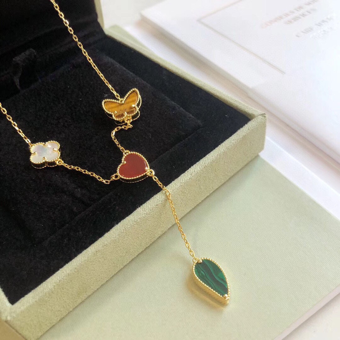 [Dawnora Jewelry]LUCKY SPRING 4 MOTIFS ROSE GOLD NECKLACE