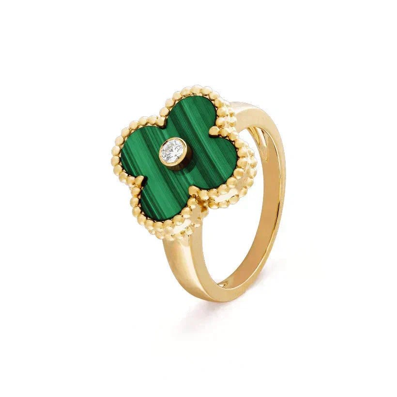 [Dawnora Jewelry]CLOVER MALACHITE RING GOLD DIAMOND