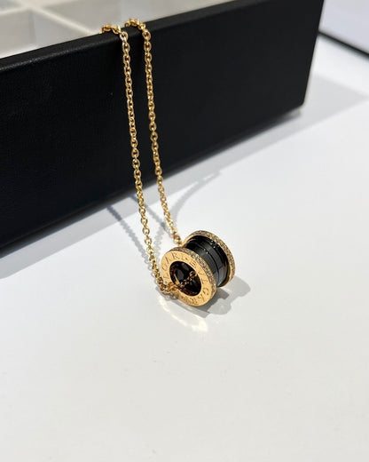 [Dawnora Jewelry]ZERO 1 BLACK CERAMIC DIAMOND PINK GOLD NECKLACE
